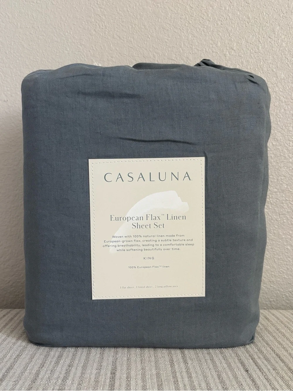 NWT King 100% Linen Sheet Set Mineral Blue - Casaluna